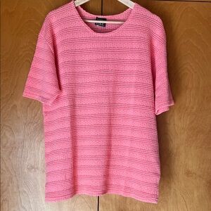 Textured Pink Knit Cotton Short Sleeve Top